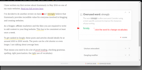 Screenshot Grammarly